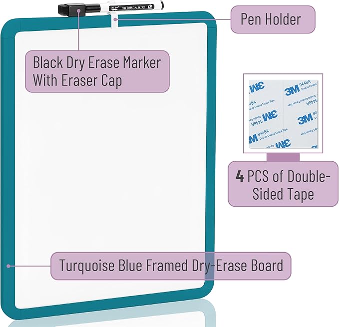 Mr. Pen- Dry Erase Board, 14” x 11” with a Black Dry Erase Marker, Green Frame, Small White Board, White Board for Kids, White Board for Students, Small Dry Erase Board, Mini White Board