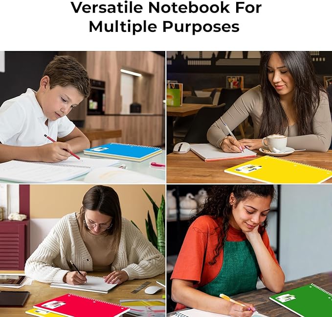 Spiral Notebook, 24 Pack, 1 Subject, College Ruled, 70 Sheets, 8 x 10-1/2",Bulk College Ruled Spiral Notebook for School, 3 Hole Punched, Single Subject Spiral Notebook Bulk, Assorted Colors