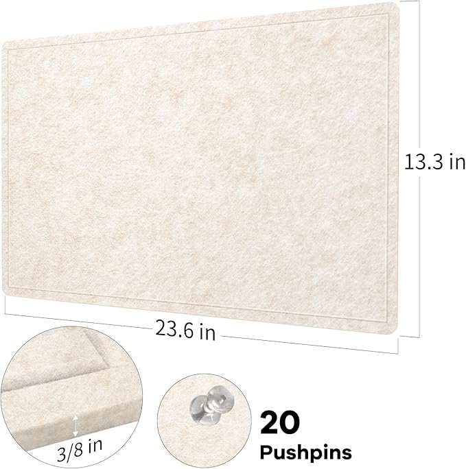 Bulletin Board, 24 x 18 inches Decorative Felt Pin Board, Cork Board Alternative for Wall, Foldable Photo Board with 20 Pushpins - Oatmeal
