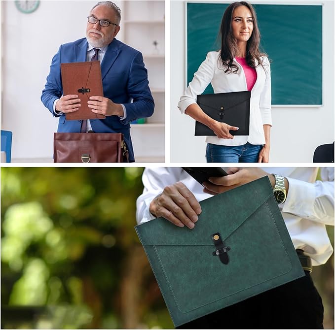 Green Leather File Folder Letter Size, File Organizer, Important Document Folders with Pockets, Document Organizer, Laptop Sleeve Notebook Case, Paper Storage, A4 Envelopes Filing Folder