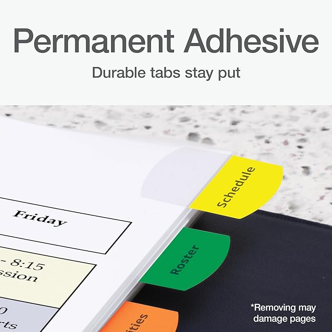 Redi-Tag Laser Printable Tabs, Permanent Index Tabs, Customizable Adhesive Labels, Assorted Primary Colors, 1.125" x 1.25", 375 Per Pack (1006556)