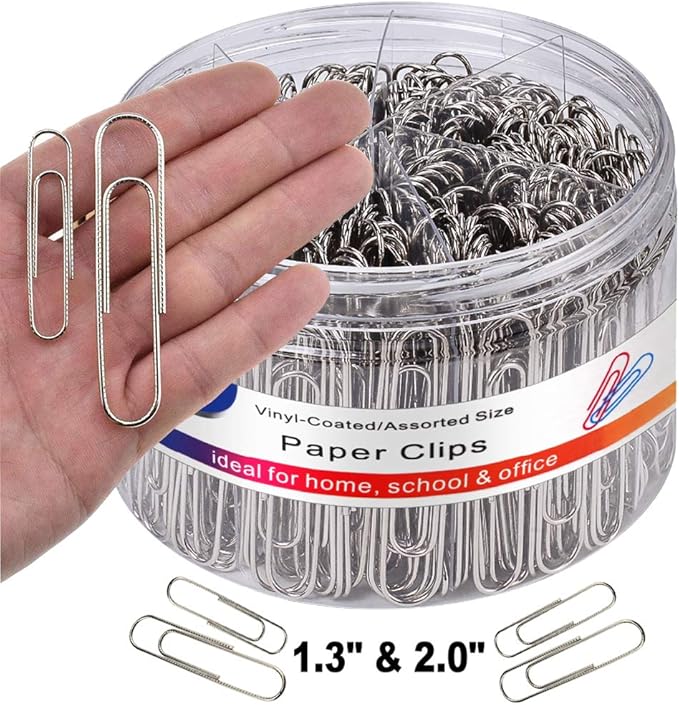 Vinaco Paper Clips Non Skid, 500PCS Medium and Jumbo Paper Clips (1.3 inch & 2.0 inch), Durable & Rustproof, Coated Paper Clip Great for Office School and Personal Use