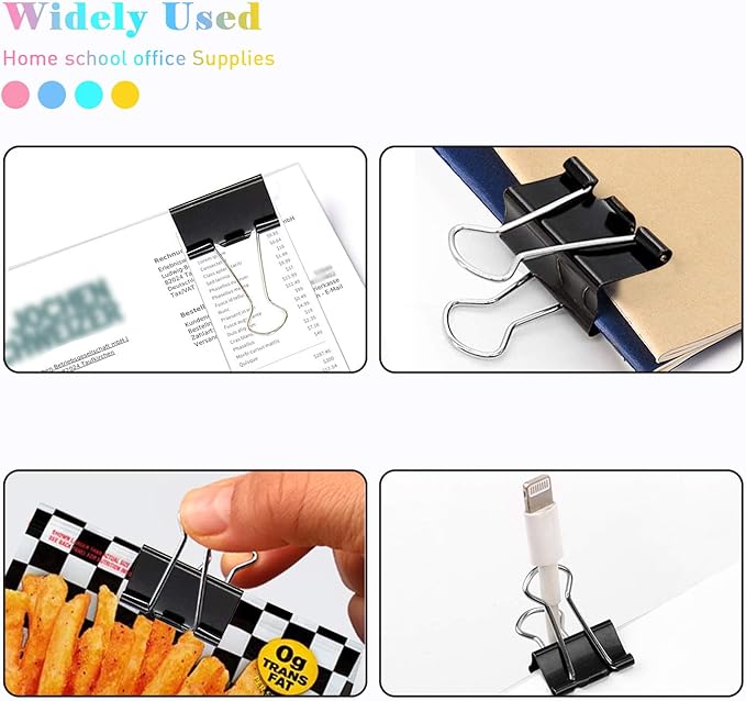 Binder Clips, 24 Pack, 1.6 Inch, Non-Standard 41mm, Black, Capacity 0.66 Inch, Large Binder Clips, Paper Binder Clips, Large Paper Clips, Office Clips, Great Binder Clips
