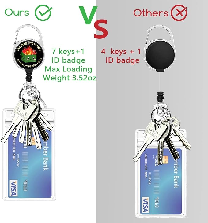 Funny Dumpster on Fire Badge Reel Retractable Heavy Duty with 360°Swivel Carabiner Clip,Cute ID Badge Holder Retractable, Nurse Teacher ID Card Holder Retractable Keychain Name Badge Clip