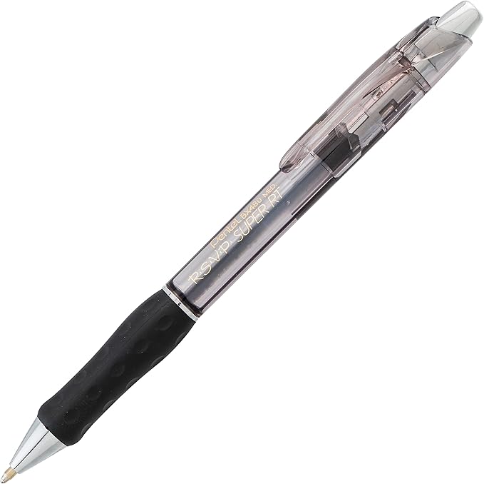 Pentel RSVP Super RT Ballpoint Pen, (1.0mm) Medium Line, Black Ink, 3-Pk - BX480BP3A