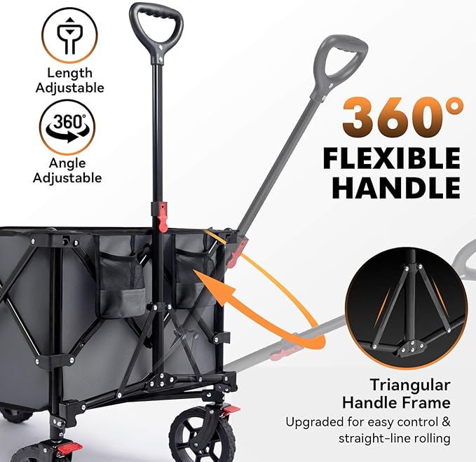 Hikenture Collapsible Wagon 330LBS Capacity, 200L Extra Large Wagons Carts Foldable, Heavy Duty Folding Wagon with All-Terrain Wheels, Utility Beach Wagon for Outdoor Garden