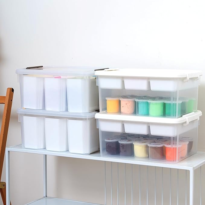 Citylife 17 QT Plastic Storage Bins Clear Storage Box with Lids Multipurpose Stackable Storage Containers for Organizing Tool, Craft, Crayon, 4 Packs