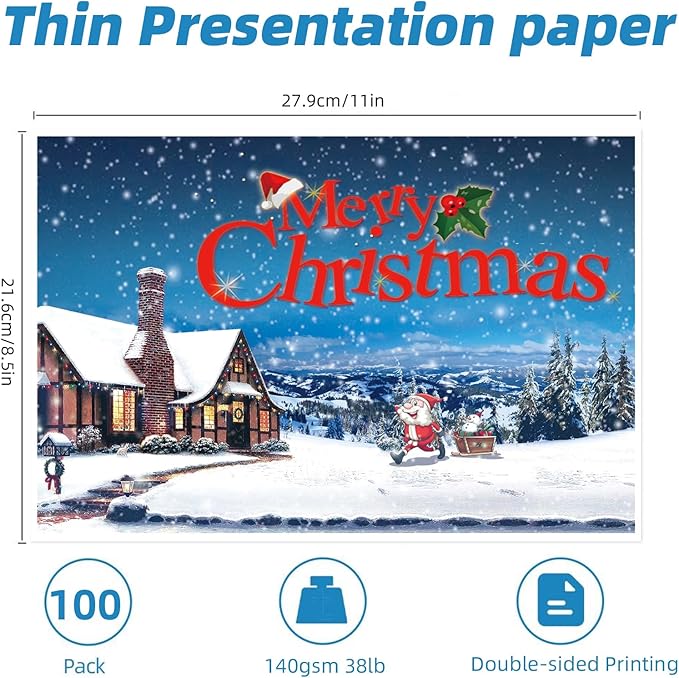Uinkit 100 Sheets Thin Matte Presentation Paper letter size Double Sided 8.5x11 38lb 140gsm Printable on Both Sides Brochure Photos Picture Poster Playbill Flyer Coated for laser and Inkjet Printer