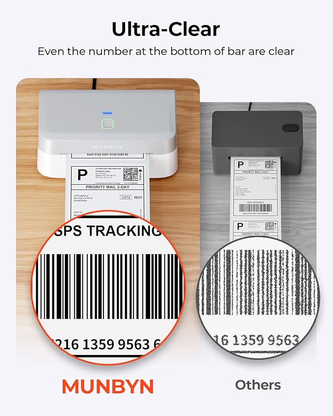 MUNBYN Bluetooth Thermal Label Printer RW403B, Wireless 4x6 Shipping Label Printer for Small Business, Compatible with Android, iPhone, Windows, Mac, Chromebook, Print Width 1.57"-4.25"