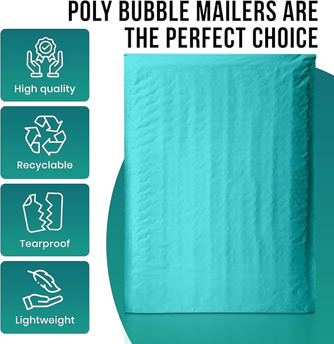 Levex - #2 8.5" x 12" [10 Pack] Teal Poly Bubble Mailers, Padded Envelope Mailers, Packing Envelope & Mailing Bags for Shipping