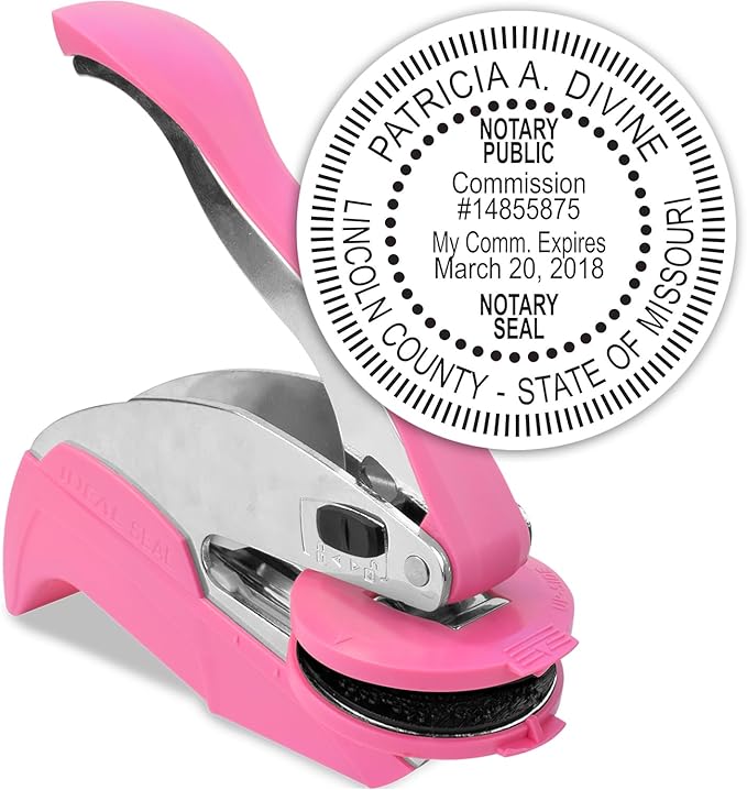 MaxMark Notary Seal Round Pink Embosser for Missouri State - Includes Gold Burst Seal Labels (50 Count)