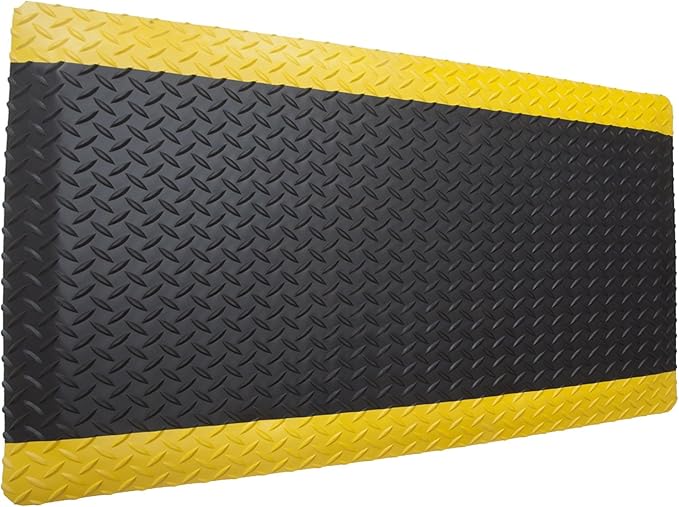 Rhino Mats, American Classic Diamond Anti-Fatigue Mats, Industrial Ergonomic Comfort Standing Mat for Work, Home, Garage, Office, Kitchen or Anywhere (Black/Yellow 9/16" Thick, 4 FT. x 6 FT.)