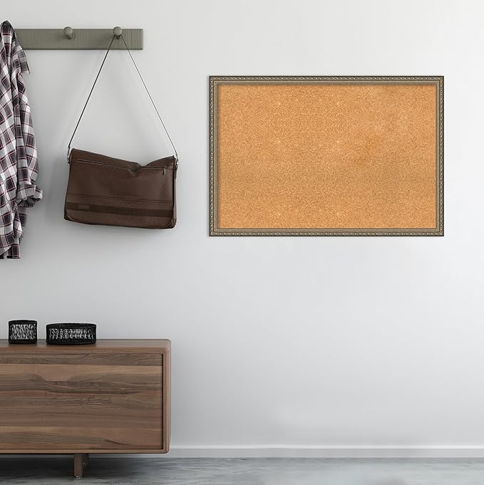 Amanti Art Natural Cork Board for Wall, 26x38 Vision Board with Silver Wood Frame, Large Corkboard Office Decor for Home Organization, Traditional Corkboard Pinboard to display items for home