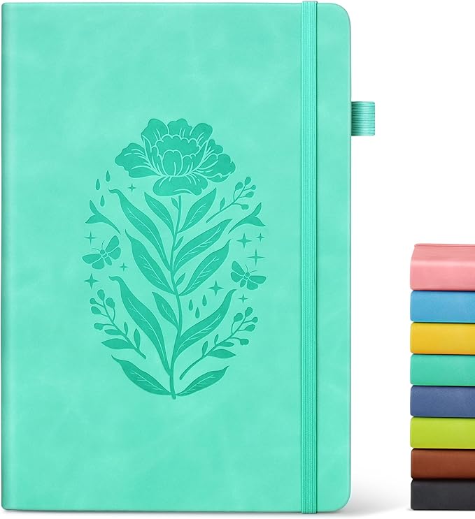 Lined Journal Notebook for Women, A5 Green Hardcover Leather Journals for Writing, 200 Pages Travel Daily Journal,Thick College Ruled Notebook for Work School, Note Taking, Business 5.75'' X 8.38''