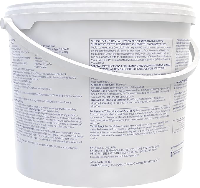 Oxivir Diversey Tb 5627427 Ready-to-Use Disinfectant Cleaning Wipes, Accelerated Hydrogen Peroxide, 11x12-Inch Extra Large Sheets, 160-Wipes, 1-Bucket
