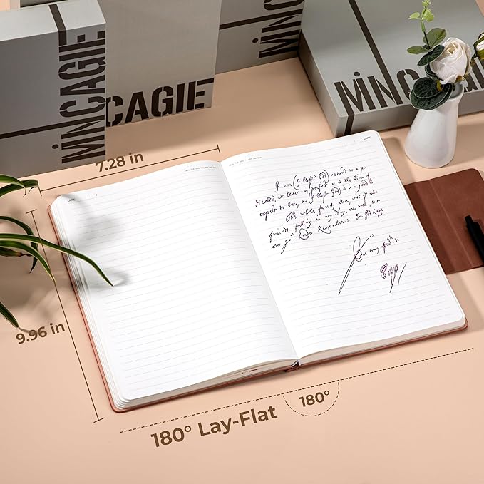 MINICAGIE Lined Leather Journals for Writing A5 Journaling Notebooks with 100 GSM Thick Paper Journal Notebook for Men & Women with Buckle Closure,Work Travel Note Taking Diary, 5.7" x 8.3", Brown