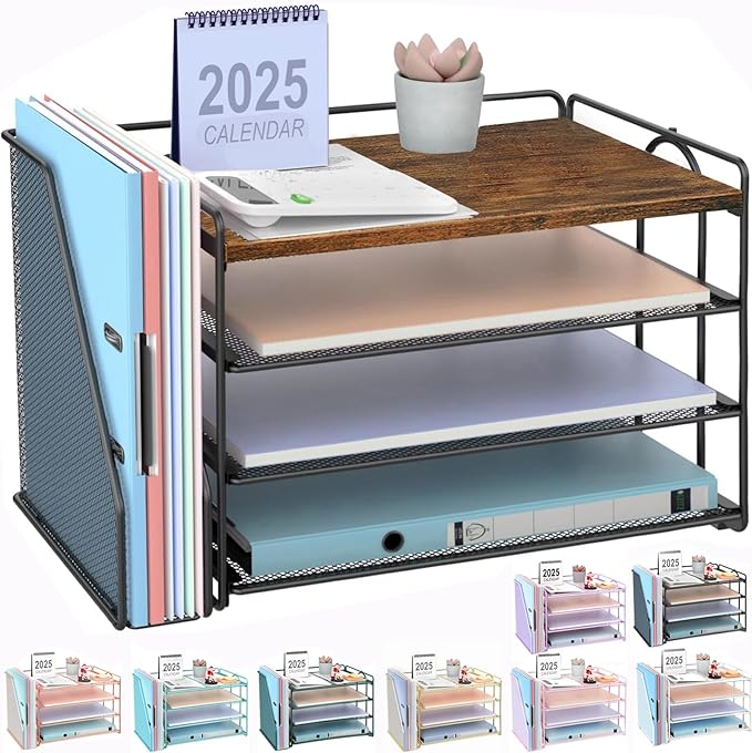 gianotter Wood Paper Organizer With Magazine Holder, Desk Organizers and Accessories, Desk Accessories & Workspace Organizers, File Organizer for Office Supplies Storag (Wood)