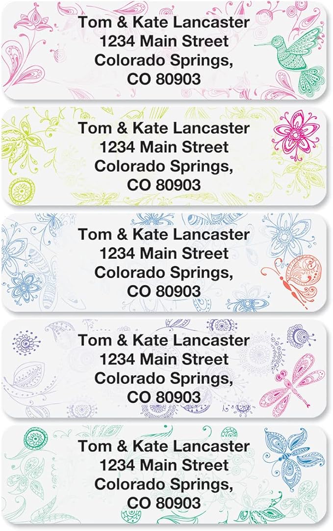 Colorful Images Flower Garden Rolled Personalized Return Address Mailing Labels with Dispenser, Customize with Name & Shipping Address, 250 ¾” x 2½” Self Adhesive, Easy Peel Label Roll