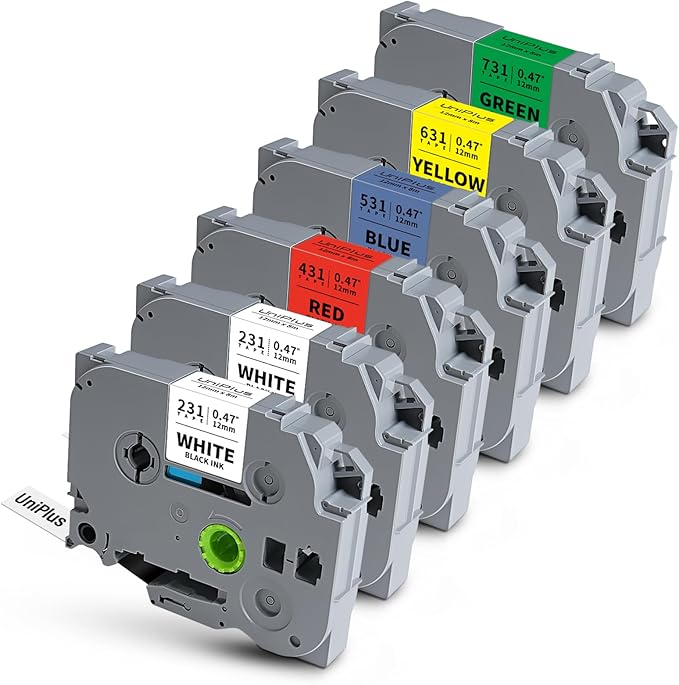 6-Pack TZ Tape 12mm 0.47 Laminated Multi Color Tape Compatible with Brother P Touch TZe-231 Tz231 431 531 631 731 Label Maker Tape, Work with P Touch PT-H110 PT-D210 D400 D600 1290 2040