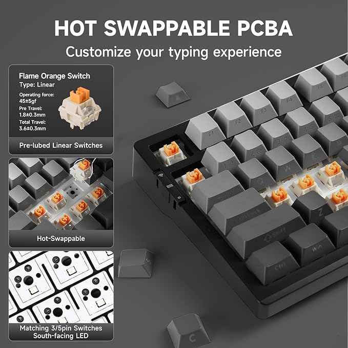 G98 PRO Wireless Mechanical Keyboard, Tri-Mode Connection Gaming Keyboard, Hot Swappable Custom Gasket Structure Pre-lubed Linear Switches Double Shot PBT Keycaps RGB LED Backlit Gradient Black