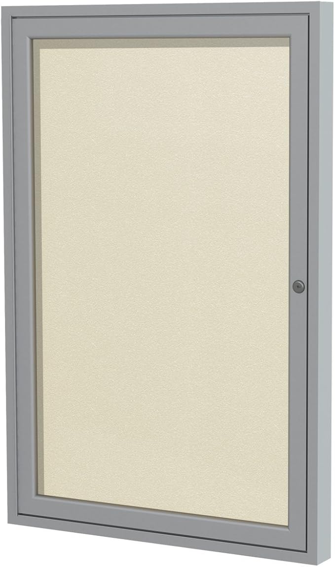 Ghent 24"x18" 1-Door Outdoor Enclosed Vinyl Bulletin Board, Shatter Resistant, with Lock, Satin Aluminum Frame - Ivory (PA12418VX-185), Made in the USA