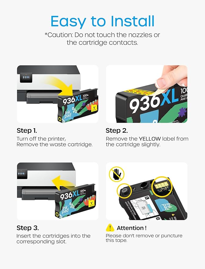 936XL 936 Ink Cartridges Combo Pack (4-Pack) Replacement for HP 936XL Ink Cartridges Work with OfficeJet Pro 9110, 9120, 9130, 9730, 9720 Series Printers