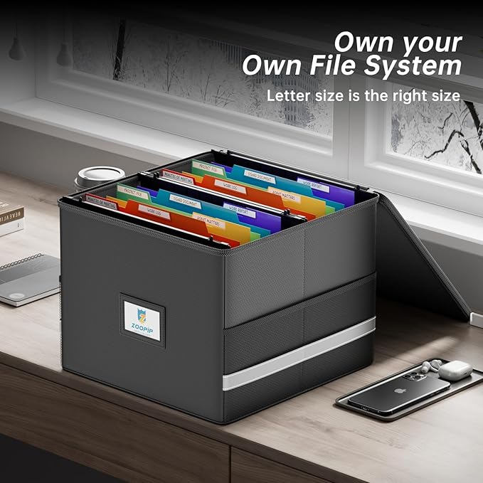 Fireproof File Box with Hanging File Folders,Accordion Pockets,Hanging File Organizer for Letter Size(Folders+Box-13.8"*12.2''*9.8'')