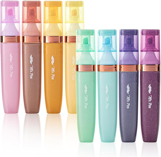 Mr. Pen- Glitter Highlighters, 8 Pack, Pastel and Metallic Colors, Chisel Tip, Highlighters Glitter Highlighter Markers, Sparkly Highlighters Aesthetic Highlighters, Sparkle Highlighters