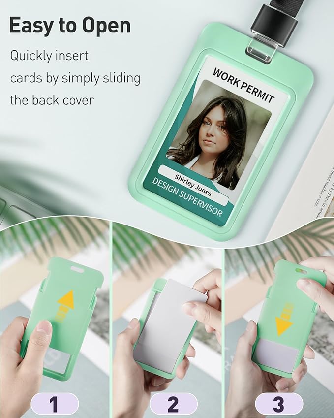 Uniclife 3 Pack Sliding ID Badge Holder Vertical Hard Plastic Case with Clear Window Light-green Card Protector Pouch for Office School ID Credit Cards Proximity Key Cards Driver’s Licenses and Passes