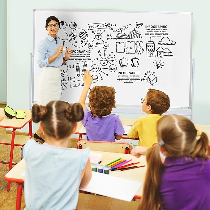 H-Qprobd Mobile Whiteboard 72"x40" Magnetic Dry Erase Board with Stand Double-Sided Rolling Whiteboard for Office, Home & School
