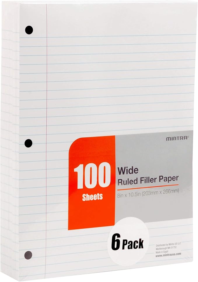 Mintra Office Filler Paper (Wide Ruled, 2400 Sheets (4-6pks))
