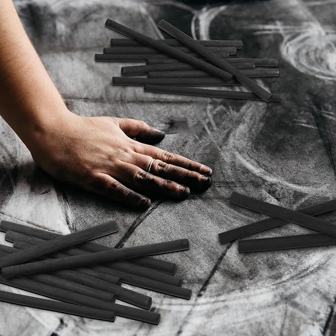Gueevin 50 Pcs Willow Charcoal Sticks, Willow Charcoal, Artists, Beginners, Students, Perfect for Sketching, Drawing, Shading, and Fine Art (5-7mm)