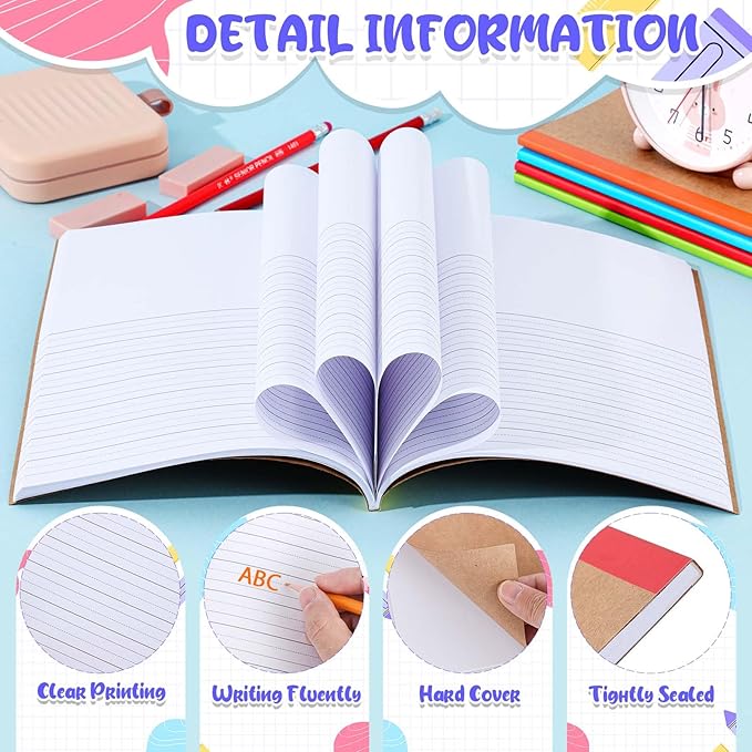 Henoyso 20 Pcs 120 Pages Primary Composition Notebooks K-2, Primary Journal Grades K-2, Writing Journal Practice Notebook for Kids in Preschool, Kindergarten, Back to School Supplies (Stylish)