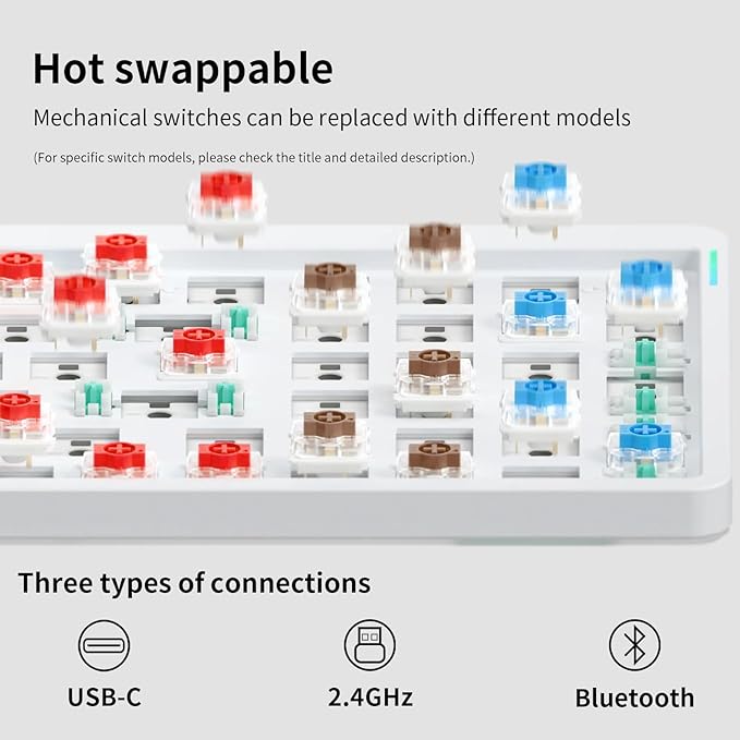 nuphy Air96 V2 Wireless Mechanical Keyboard,100 Keys RGB Backlit Keyboard,Supports Bluetooth 5.1,2.4G and Wired Connection,for PC/Laptop/Windows/Mac -White Gateron Aloe Switch