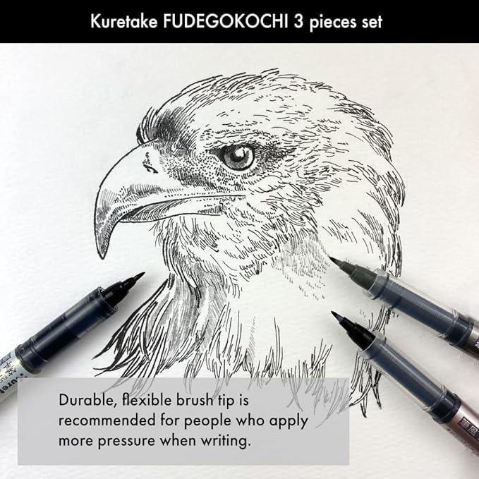 Kuretake Zig Inktober pen set, for Illustration, Manga Drawing, Lettering and Calligraphy, Professional Artist, Made in Japan (FUDEGOKOCHI(3pcs.))
