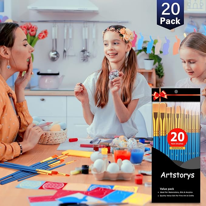 Paint Brushes Set for Acrylic Painting, 20 Pcs Oil Watercolor Acrylic Paint Brush, Artist Paintbrushes for Body Face Rock Canvas, Kids Adult Drawing Arts Crafts Supplies, Blue