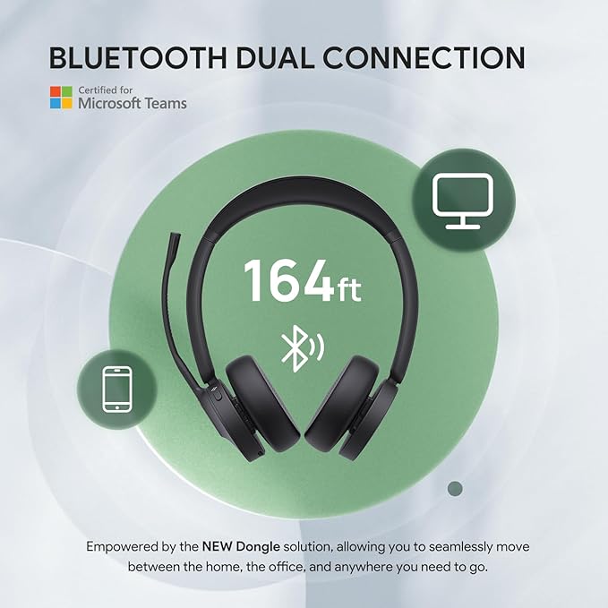 Yealink BH70 UC (NO Dongle) Wireless Bluetooth Headset with Microphone for Work, 35h Talking Battery Life, 3-Mic Noise Cancellation Headsets for Computer, 147g Lightweight Headphone for Open Office