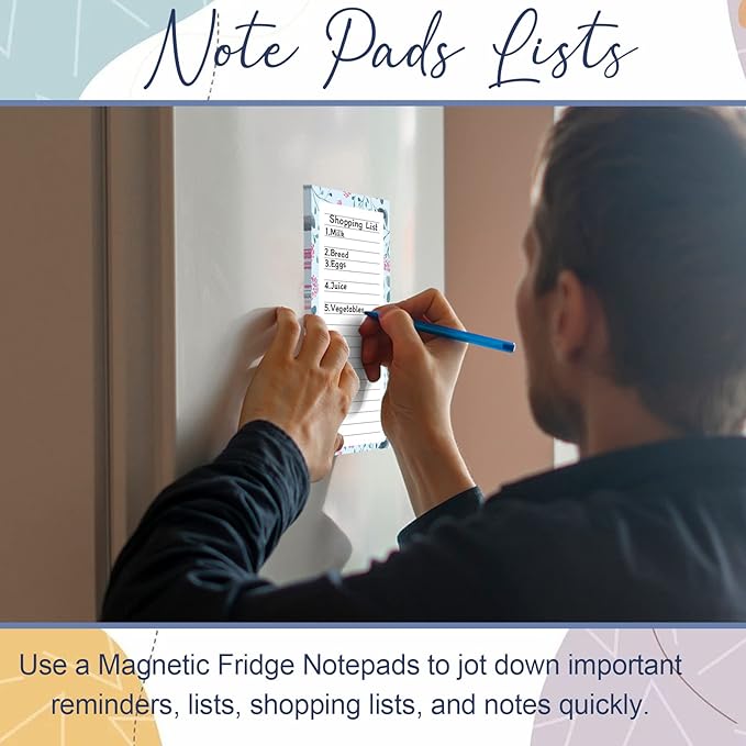 Joyberg Magnetic Notepads for Refrigerator - Flower Design, 50 Sheets Per Pad, 4 Pack Memo Pads for Grocery Lists and To-Dos