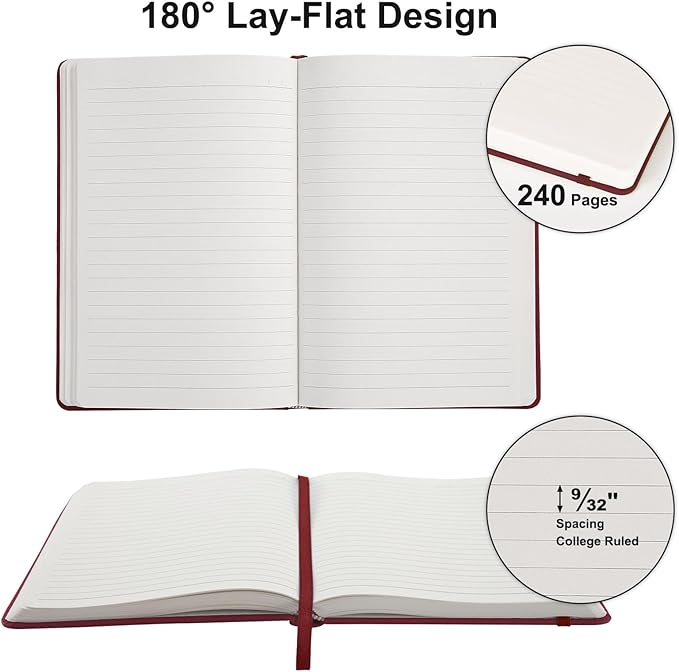 Comix Lined Journal Notebook for Women Men, Journaling Notebooks for Office School Home, Burgundy, 240 Pages, 5.5" x 8.3", College Ruled, A5, Hardcover