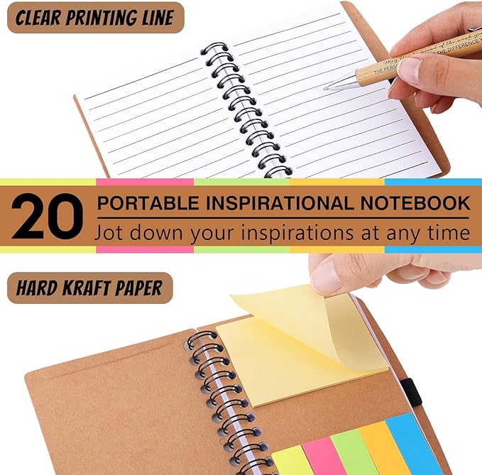 20 Sets Employee Appreciation Gifts Inspirational Spiral Notebooks with Sticky Notes Notepads Motivational Bamboo Ballpoint Pens for Nurse Coworker Teacher (THANK YOU)