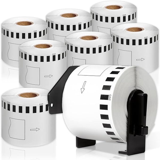 COLORWING DK-2205 Continuous Paper Labels Replacement for Brother DK2205 2.4" x 100Ft(62mm x 30.48m) Shipping Address Labels, for QL-800, 810W, 820NWB, 1110NWB, 8 Rolls with 1 Frame