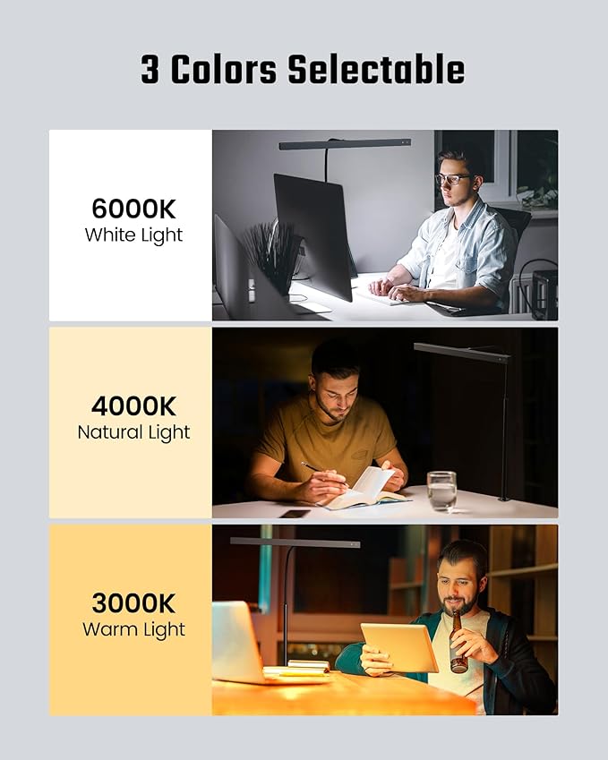 SUPERDANNY LED Desk Lamp for Office Home, Eye-Caring Desk Light with Adjustable Gooseneck, 12W Touch Control Dimmable Brightness, Architect Clamp Lamp with USB Adapter for Reading Study Workbench