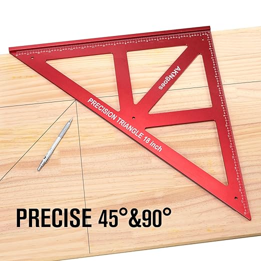 Precision Triangle Square 18inch, Metric & Imperial Scale Framing Square for Precise 90 and 45-Degree Measurement, Aluminum Alloy Architect Ruler for Carpenter