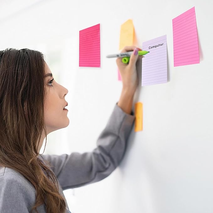 9 Pack Lined Sticky Notes 4X6 in Post Sticky Notes with Lines, Large Ruled Post Sticky Colorful Super Sticking Power Memo Pads Strong Adhesive, Sticky Notes 4x6 (Pink Themed)