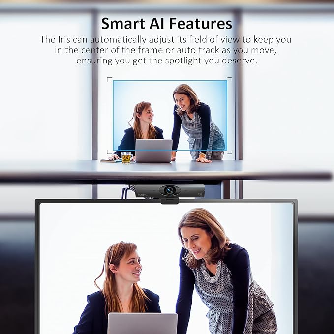NexiGo Iris, 4K AI Webcam with 1/1.8" Sensor, Onboard Flash Memory, HDR, PiP, DSLR-Style Control, Auto Framing/Tracking with Flexible FOV, Noise-Canceling Mics, for Zoom/Teams/OBS and More (Renewed)