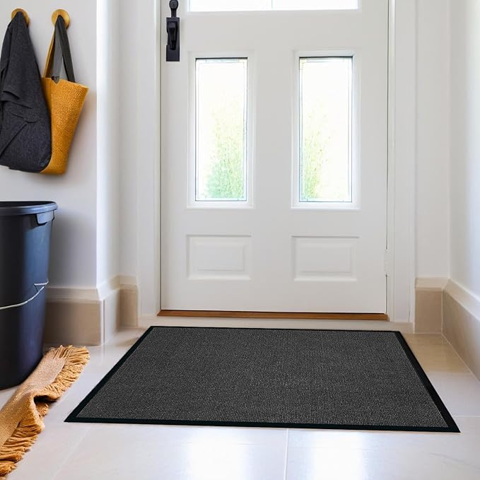 Front Door Mat, 4' x 6' Extra Large Commercial Industrial Rug Heavy Duty Outdoor Indoor Entryway Doormat Low Profile Welcome Entry Door Mat Non Slip Backing for Entrance Home Office,Black