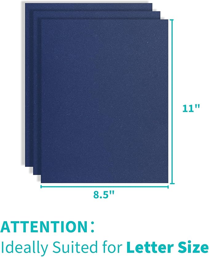 Binditek 100 Pack 12 Mil Sand-Textured Polycover, Midweight Binding Front and Back Covers, Lightly Sanded Finish, 8-1/2" x 11", Square Corners, Un-Punched, Navy, Office Supplies