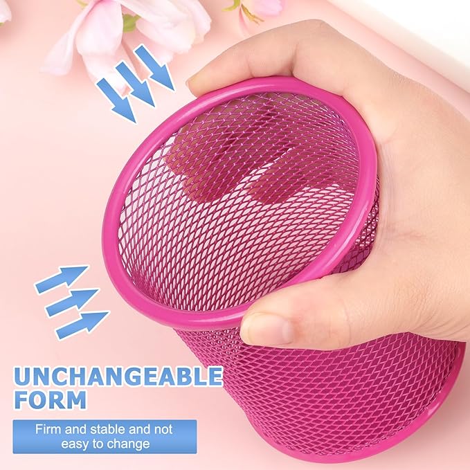 Tamaki Pen Holder Cup for Desk, Wire Mesh Pencil Cup Holder for Desk Office Pen Organizer (Pink)