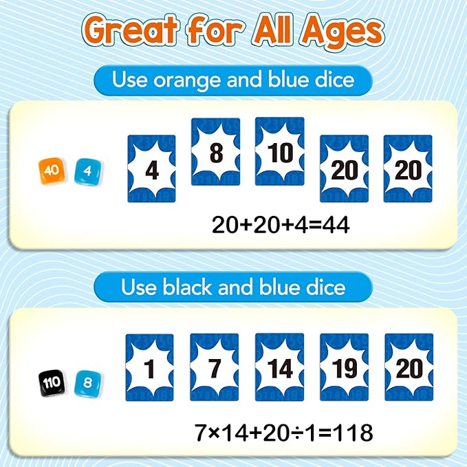 Aizweb Math Games for Kids,Addition, Subtraction, Multiplication, Division Flash Card Educational Learning Games Counting Homeschool Classroom Travel Indoor Outdoor Dice Family Games