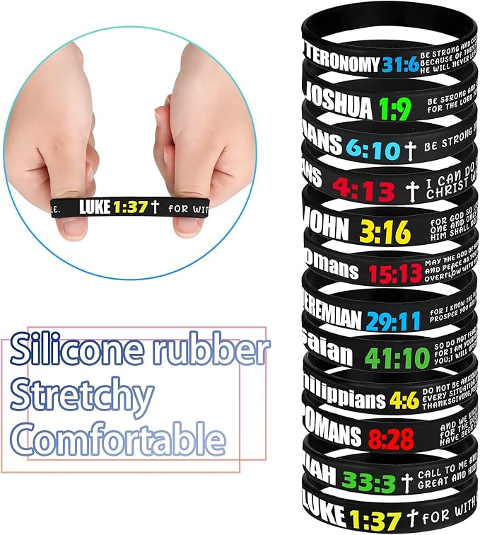 96 Pieces Bible Verses Silicone Bracelets Religious Rubber Wristbands Inspirational Messages Wrist Bands Colored Silicone Presents Bible Wristbands for Men Women Teenagers Teachers